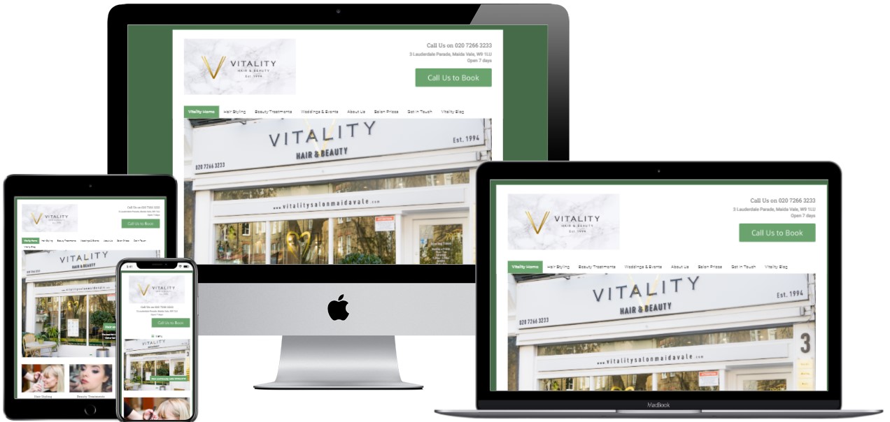 Cassia Digital client portfolio case study on Vitality Salon Maida Vale - web design, web development, web hosting and content creation.